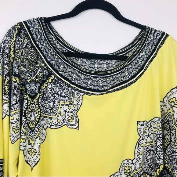 Addition ELLE Plus Size black & yellow  floral scoop neck blouse 1X - Picture 10 of 16